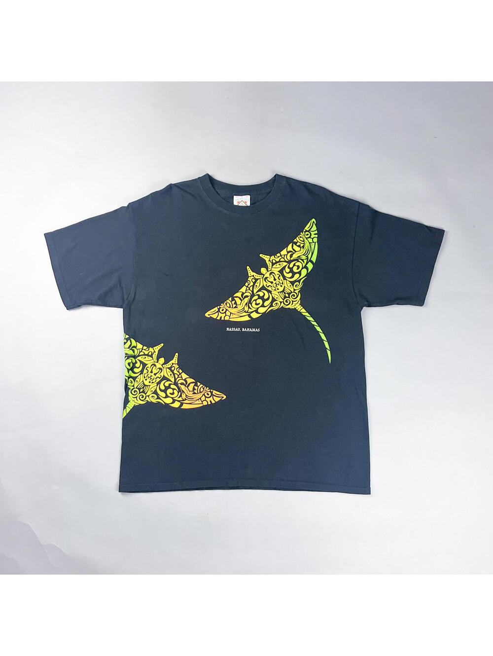 Vintage Graphic T-Shirt, Men's Black Short Sleeve Tee with Stingray Design